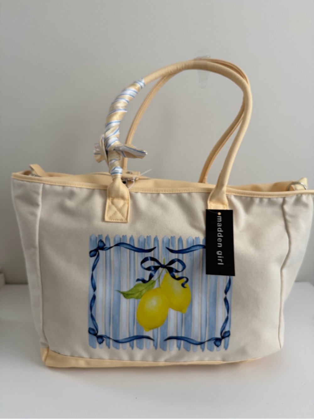 Madden Girl Lemon Print Canvas Tote - Cream